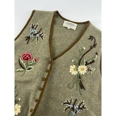 Vintage Susan Bristol Sweater Vest Womens Size 1 W Green Brown Embroider Wool 95