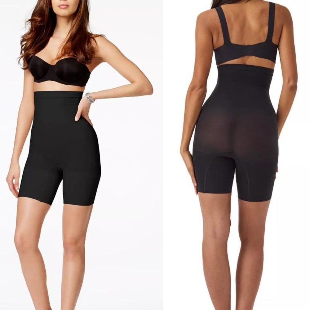 Spanx OnCore High-Waisted Mid-Thigh Short Compression Shaper In Black Size XL