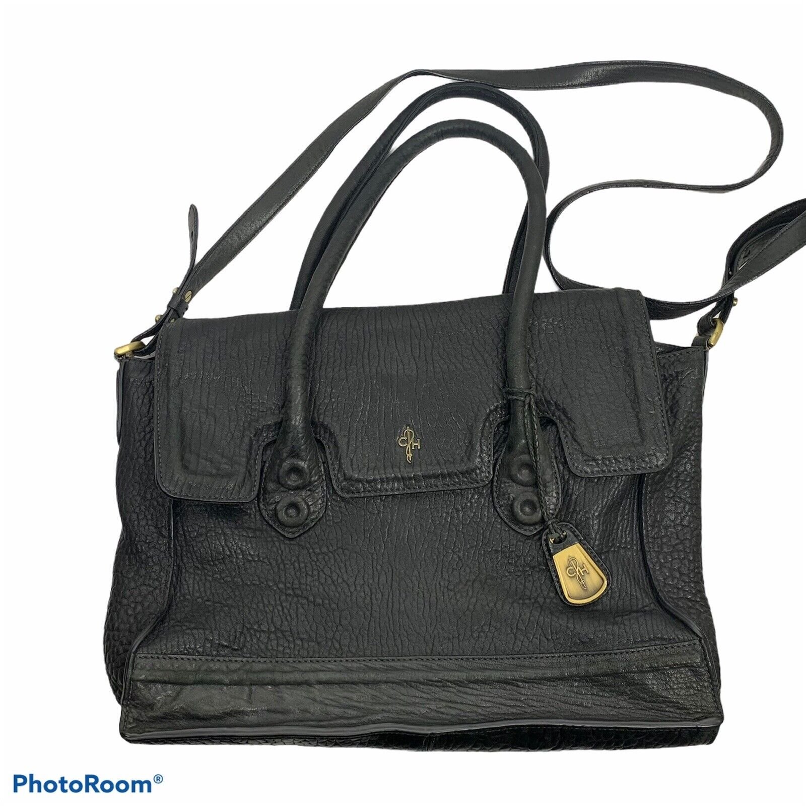 Cole Haan Deconstructed Brooke Satchel Bag Black Lambskin Pebbled Leather Purse