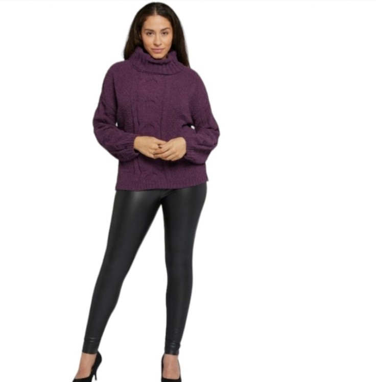Seven7 Blackberry Wine Cable Knit Cowl Kneck Sweater Size S