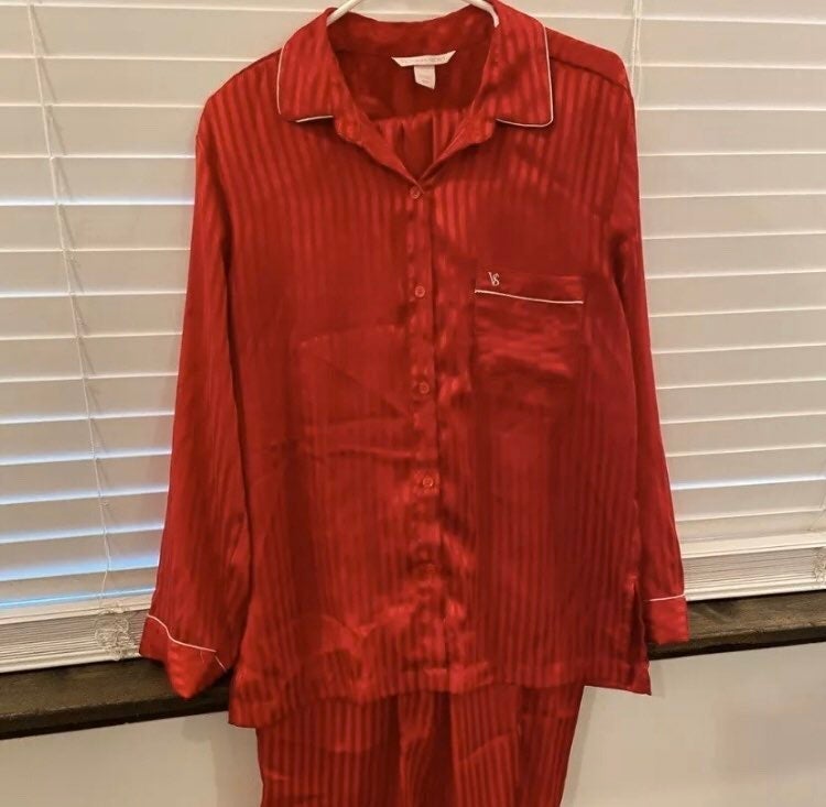 Victoria's Secret Red Satin Logo Pajamas
