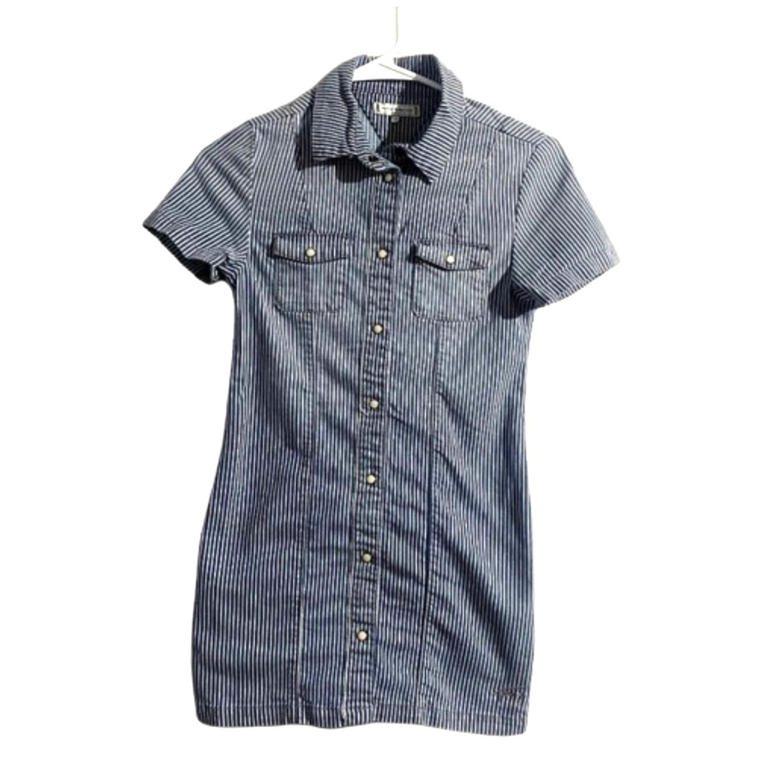 Tommy Hilfiger Chambray Pinstripe Shirtdress Pearl Snap Button Girls Size 10