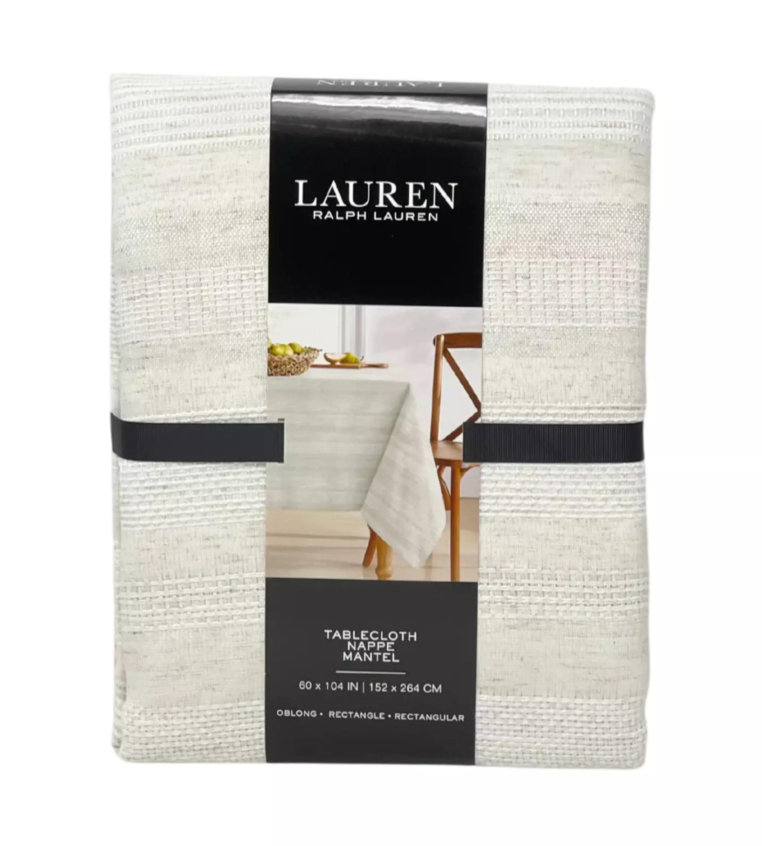 RALPH LAUREN 60" x 104" Clemens Linen Textured Stripe Tablecloth Seats 8-10P NEW
