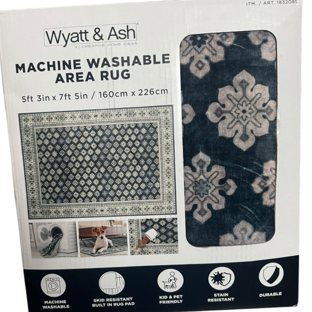 New! Wyatt & Ash Washable Indoor Area Rug, Beatrice, 5.3’ x 7.5’ and Runner 2’x6