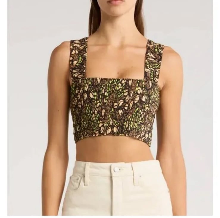 A.L.C. Cielo Smocked Crop Tank Top Floral Print Sz 0 Beachy Vacation Summer