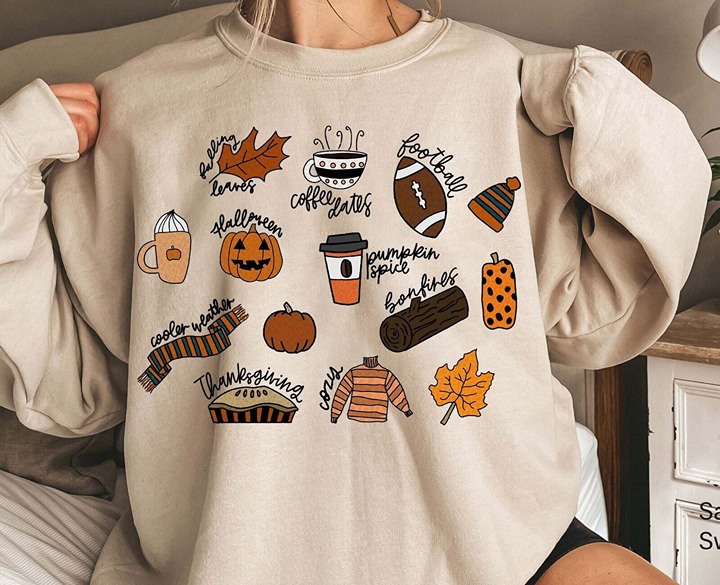 Happy Autumn Fall Vibes T-Shirt with Pumpkin Coffee & Maples