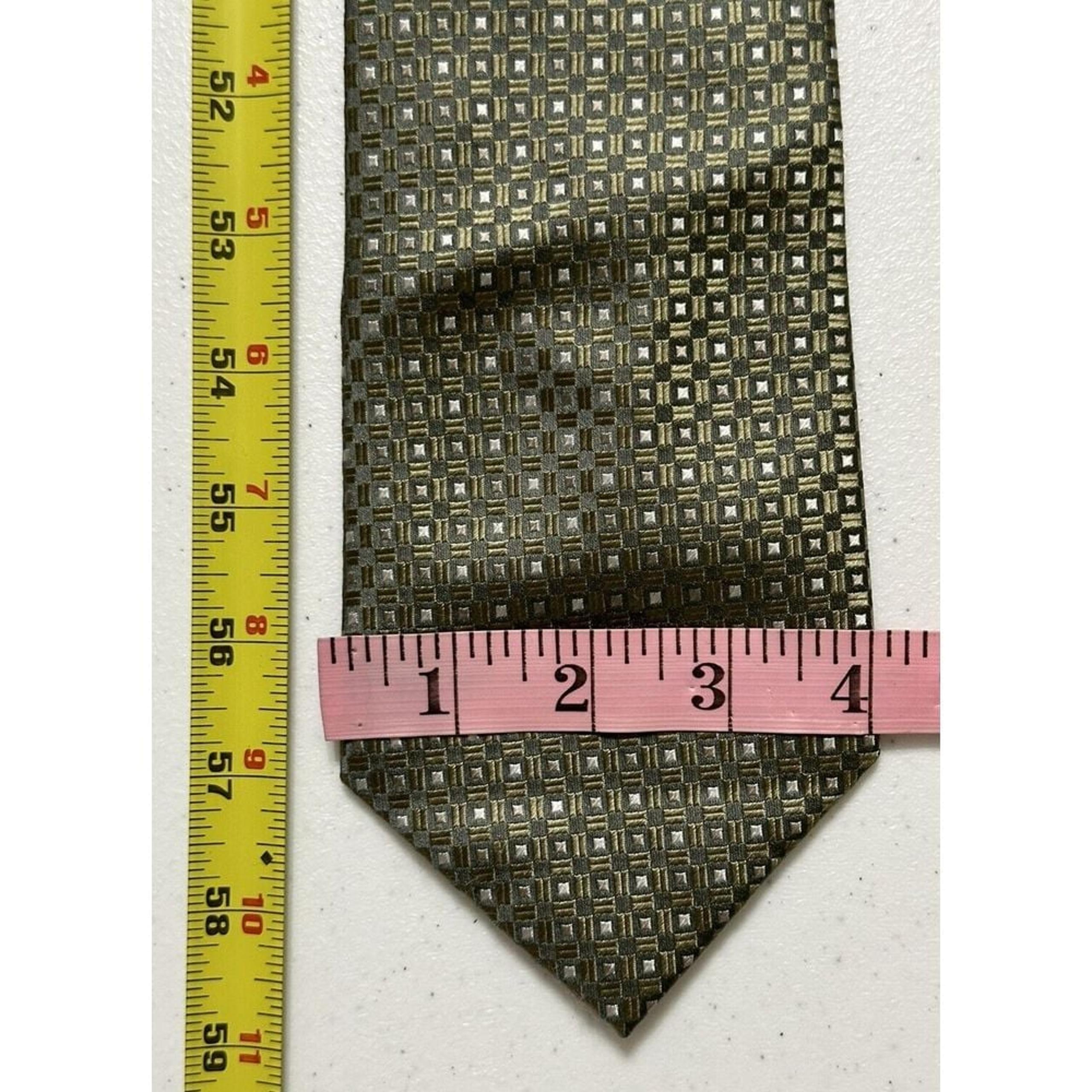 Pierre Cardin Green & Silver Geometric Squares Men's Tie 100% Silk 4" x 59"