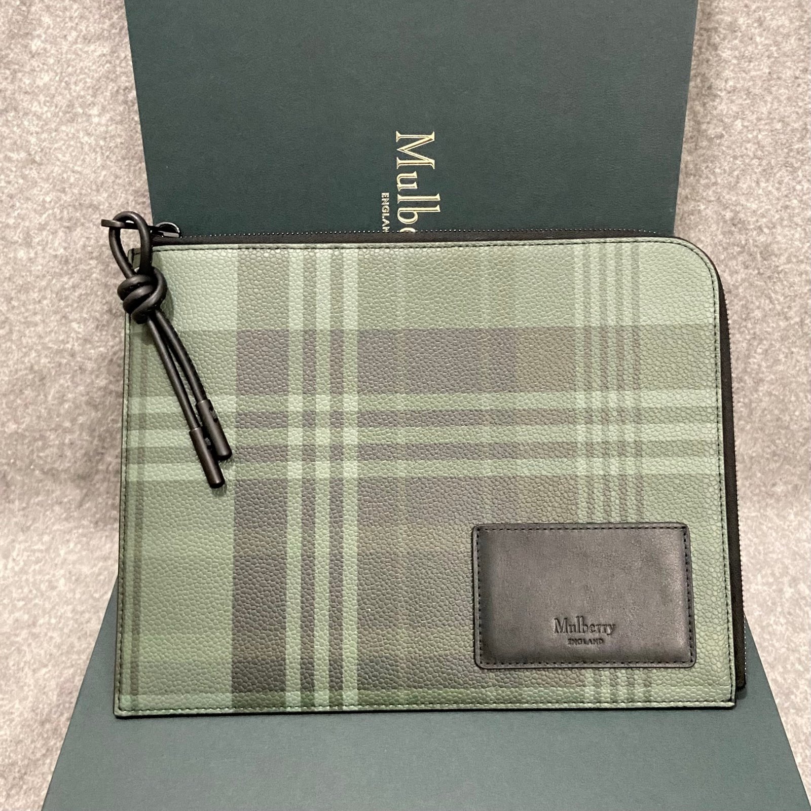 NWT Mulberry Check Printed Leather Tech Zip-around Pouch Bag