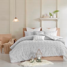 Full queen 7 piece comforter set tufted dots gray / white NEW IN BAG