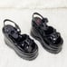 Size 12 Demonia Wave Goth Platform 6 Wedge Sandals Shoes Patent Heart Chain