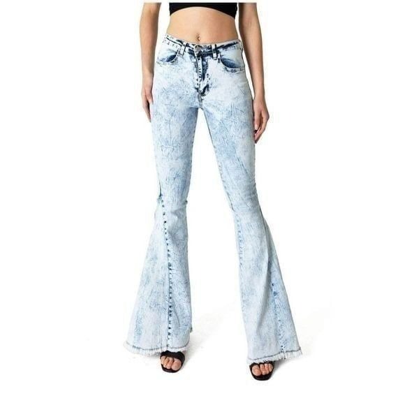 Saints & Hearts Womens High Rise 90s Acid Denim Wash Flare Jeans sz lg
