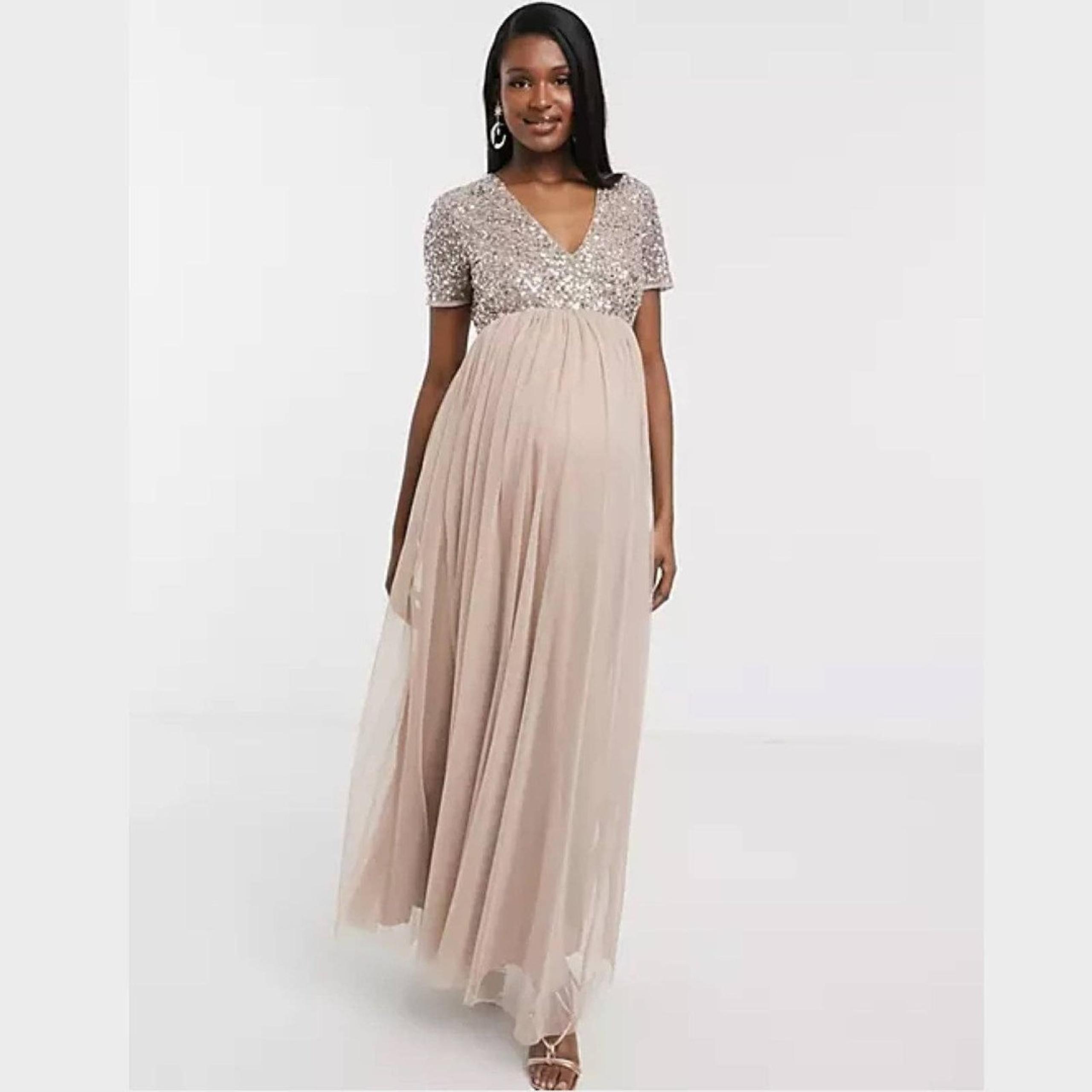 Maya Maternity Asos Tulle Maxi Dress Blush Pink Sequins 4