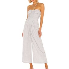 L'Academie black white Josephine jumpsuit crop buttons halter neck S
