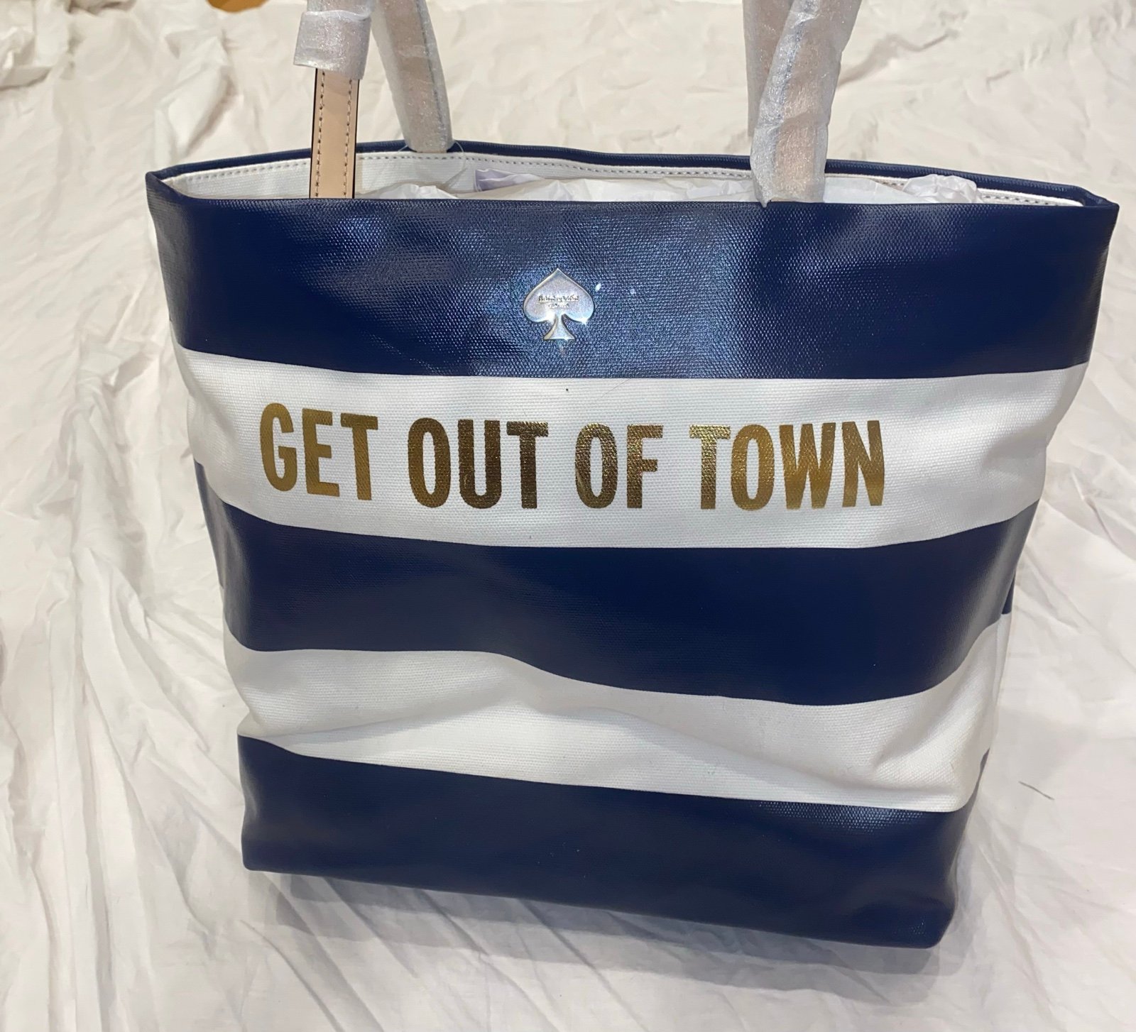 Kate Spade Get Out Of Town Striped Navy Tote