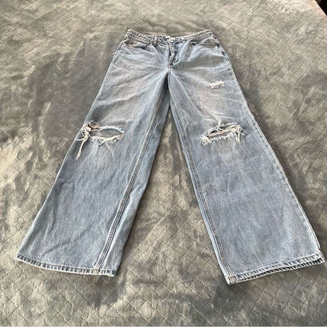 BP Blue Flare Wide Leg Jeans with Distressed Details 30