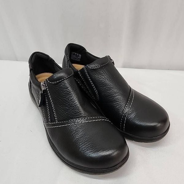 Clarks Size 7 Womens Carleigh Ray Slip-On Shoe Black Leather Comfort New