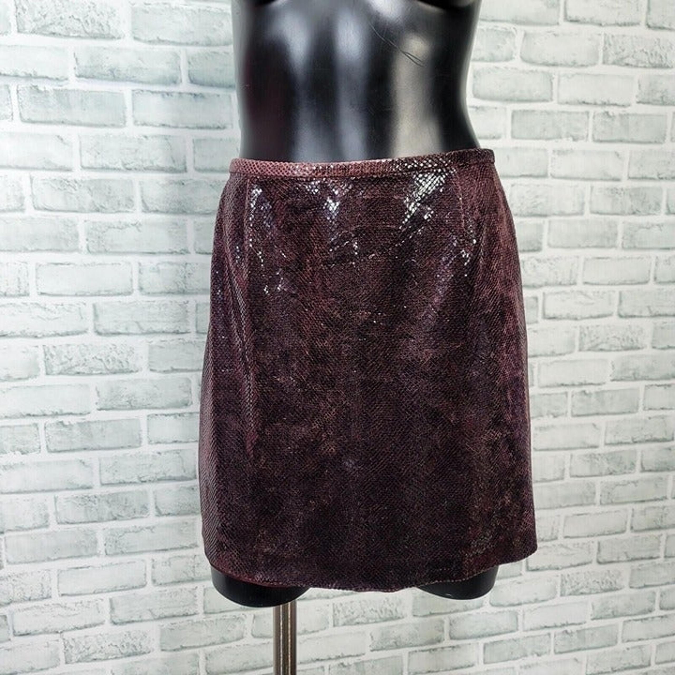 Vintage 90s Cache Womens 4 Dark Burgundy Scale Textured Aline Mini Skirt