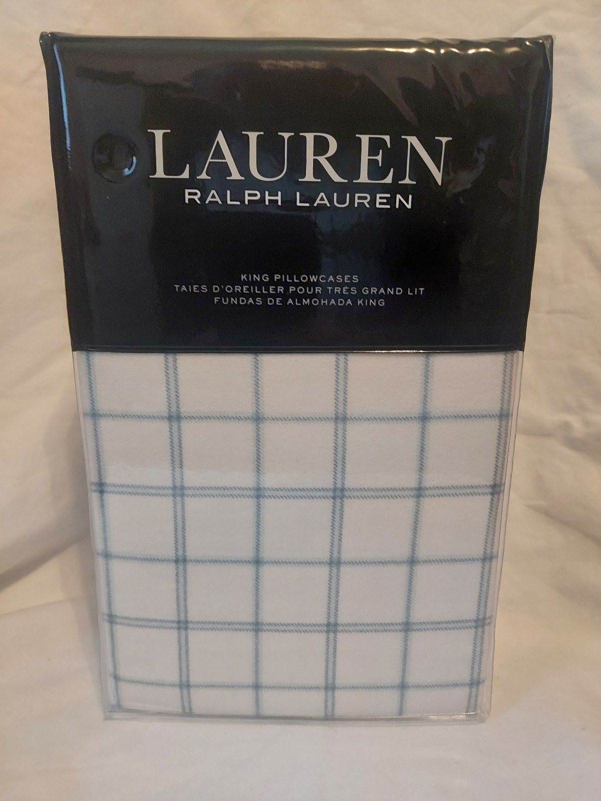 Lauren Ralph Lauren Flannel Pillowcases Millerton Blue Plaid Size King 20 x 40