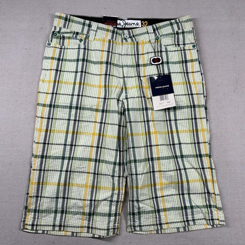 Pepe Jeans London Shorts Mens 32 Seersucker Plaid Hip Hop Street Long Baggy Y2K