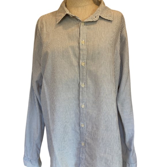 CP Shades Long Sleeve Black & White Striped Button Front Blouse