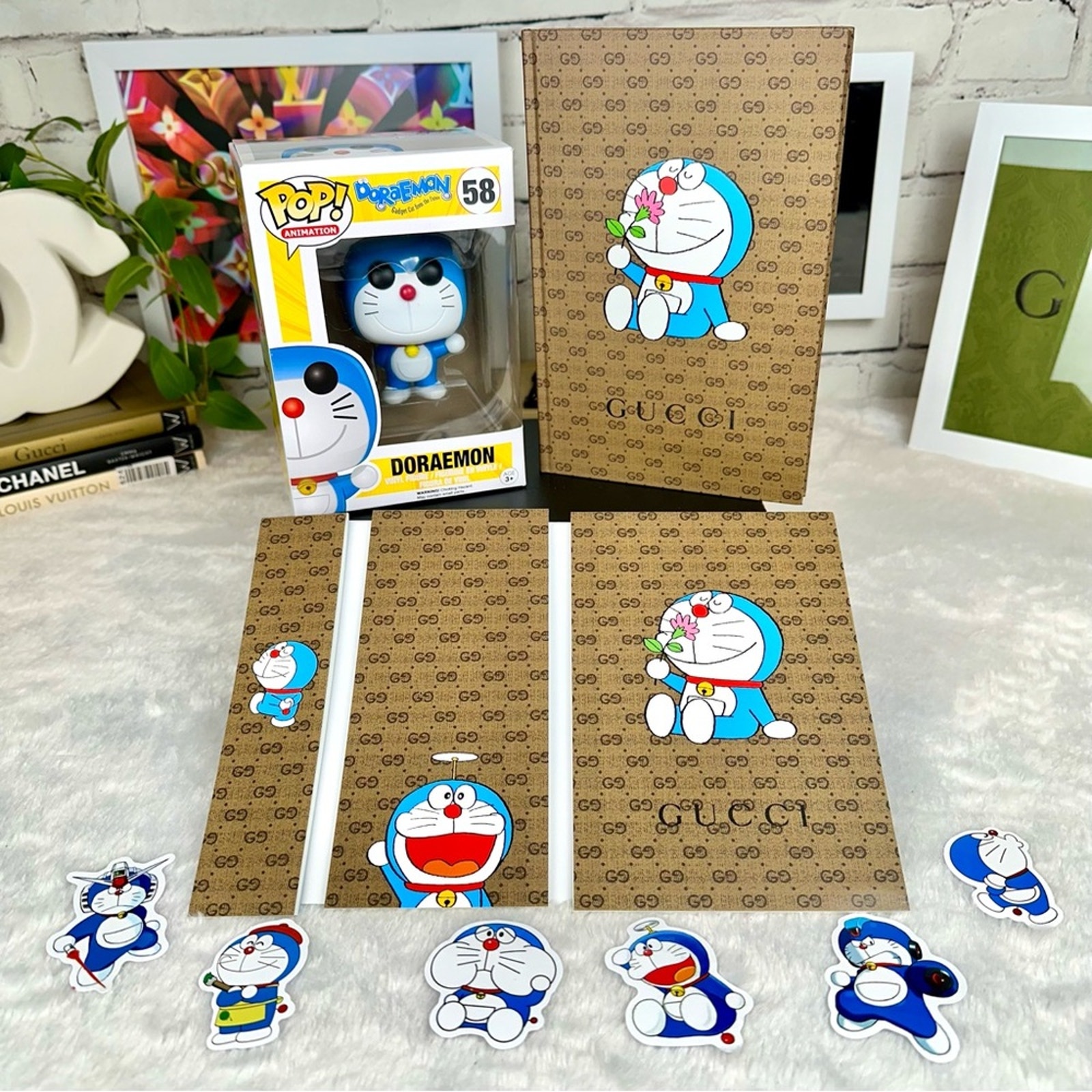 GUCCI X Doraemon notebook, 3 memo pads, Doraemon Funko Pop and stickers RARE