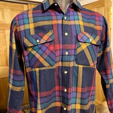 St Edmonds plaid vintage long-sleeve button-up multi-color 85% wool mens Large L