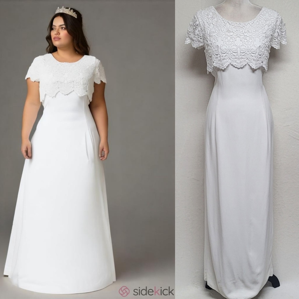 80s Vintage Scott McClintock White Laxe Overlay Cap Sleeve Maxi Wedding Dress 16
