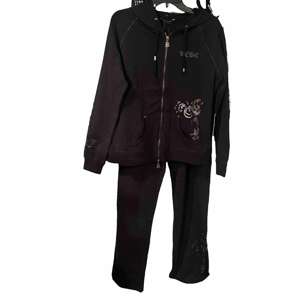 NWT New XL BCBG Black Tracksuit Sweats Jacket Pants Set MSRP 160