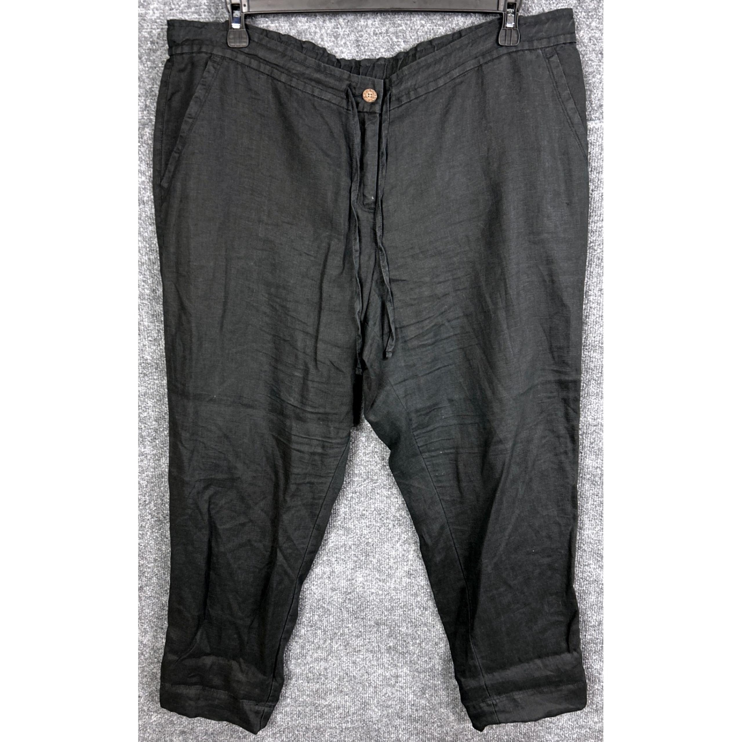 Tommy Bahama Linen Blend Cropped Pants Drawstring Waist Black XL