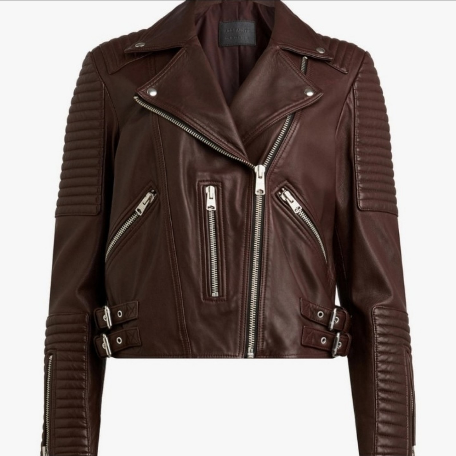 Brand new All Saints Estella leather jacket in Boudreaux Red