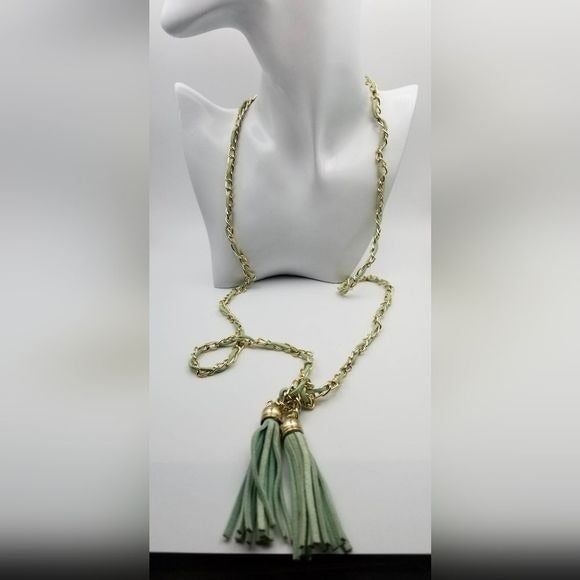 Mint Indian tassel necklace statement jewelry