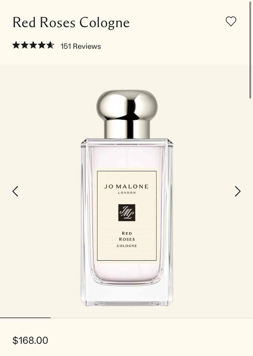 Jo Malone Red Roses Cologne - Silver and Cream - LIKE NEW