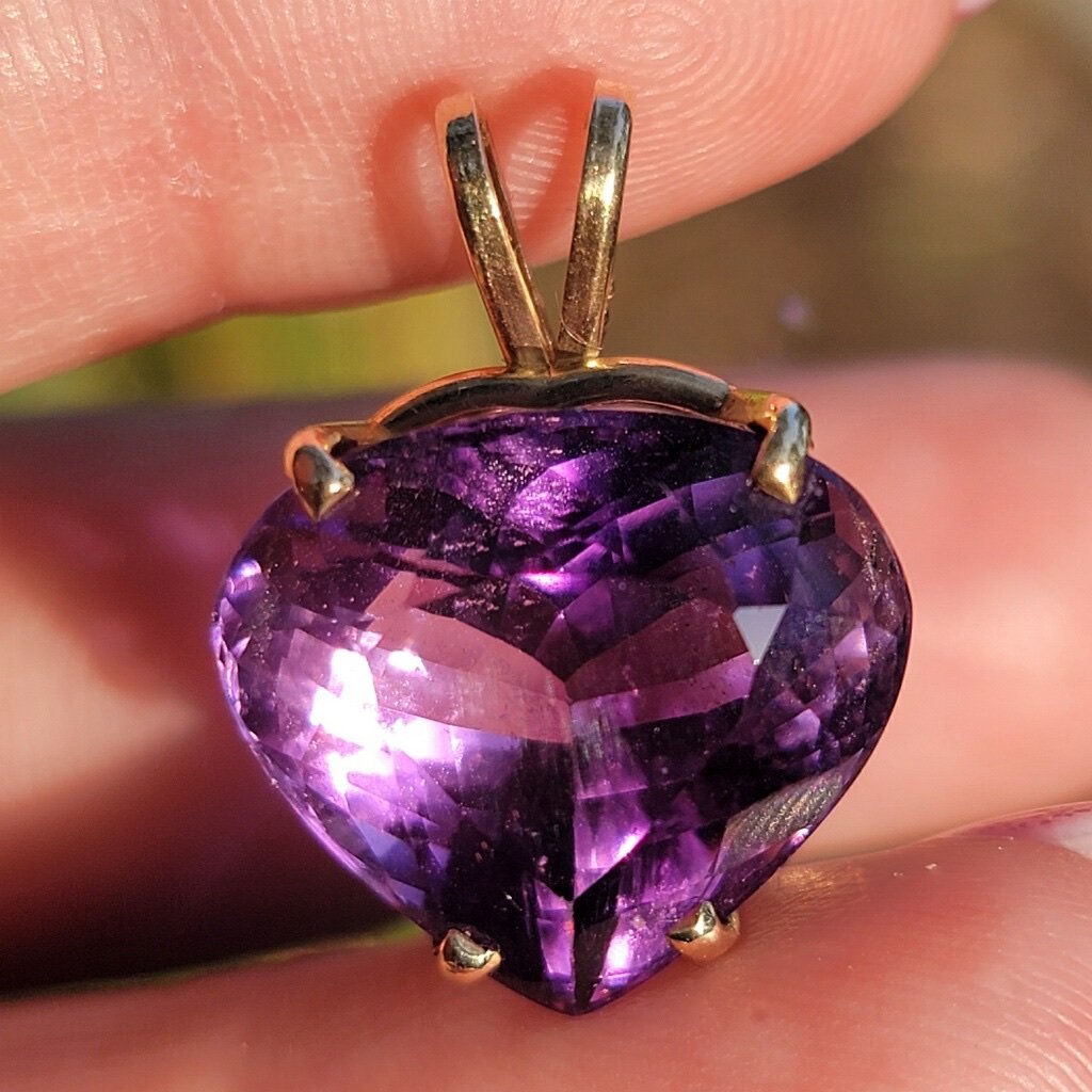 14K Yellow Gold Amethyst Heart Large Pendant