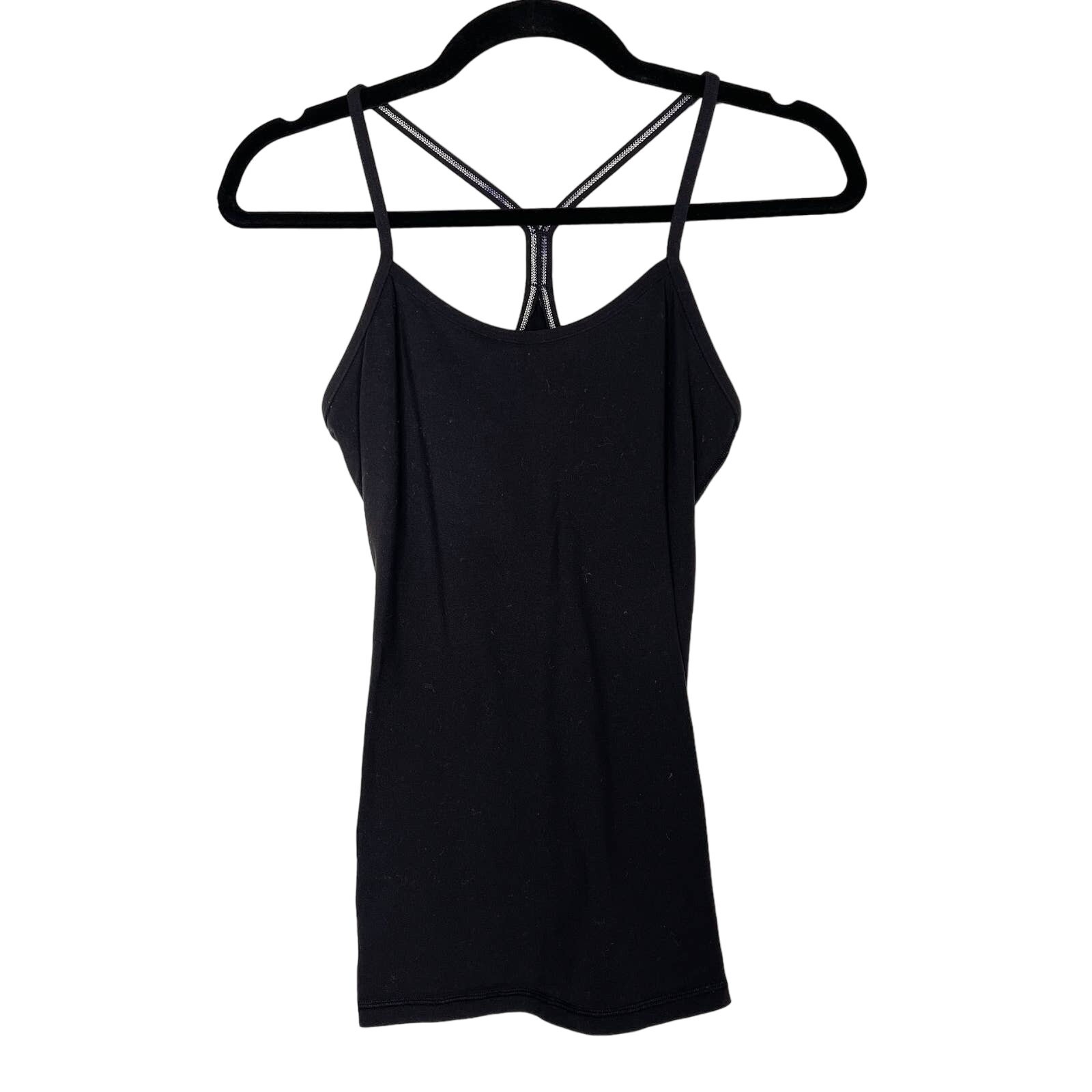 Lululemon Womens 4 Black Power Y Tank Top Scoop Neck Built In Shelf Bra Yoga