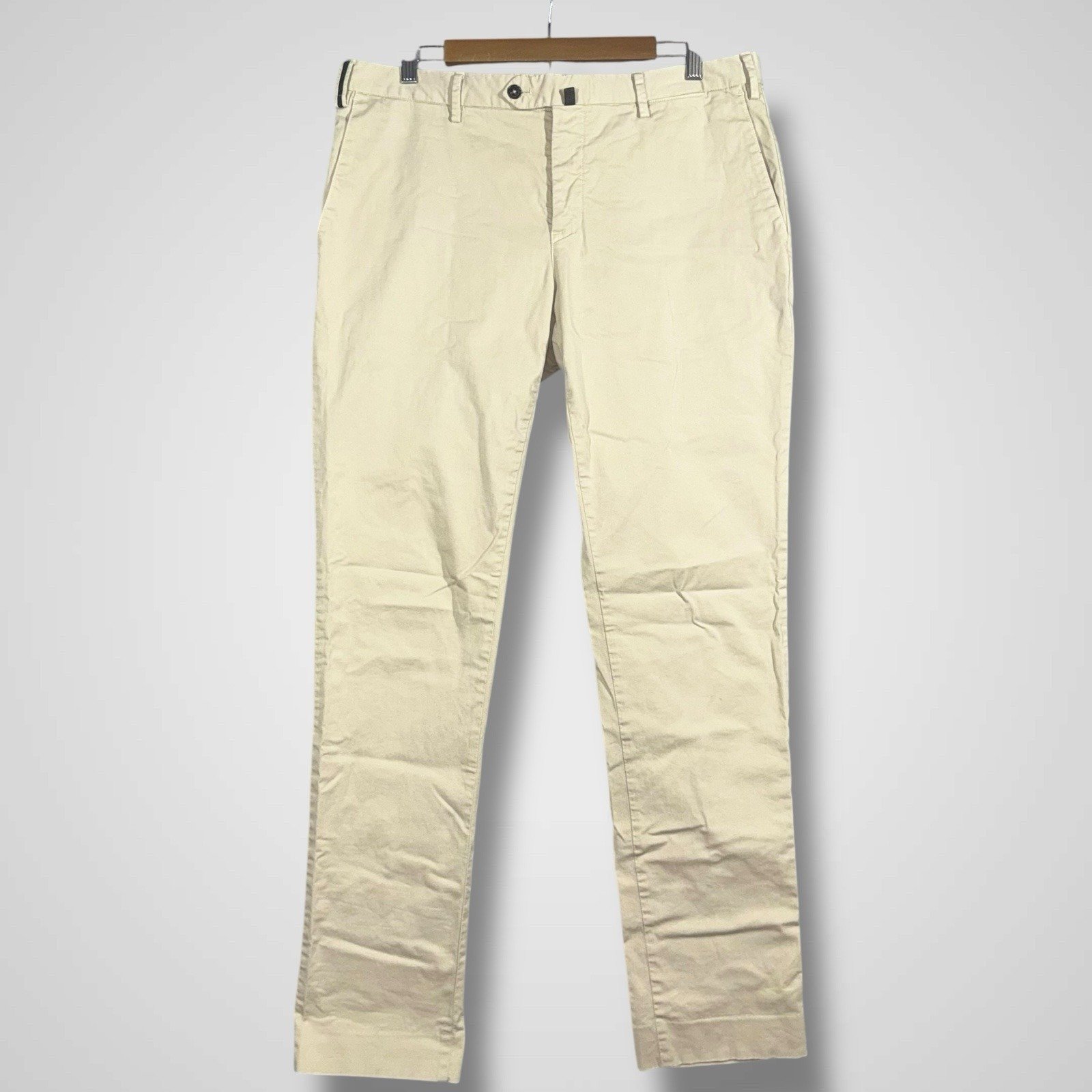 PT01 Slim Fit Beige Stretch Trousers Chinos Pants Mens 52 34x34 Flat Front