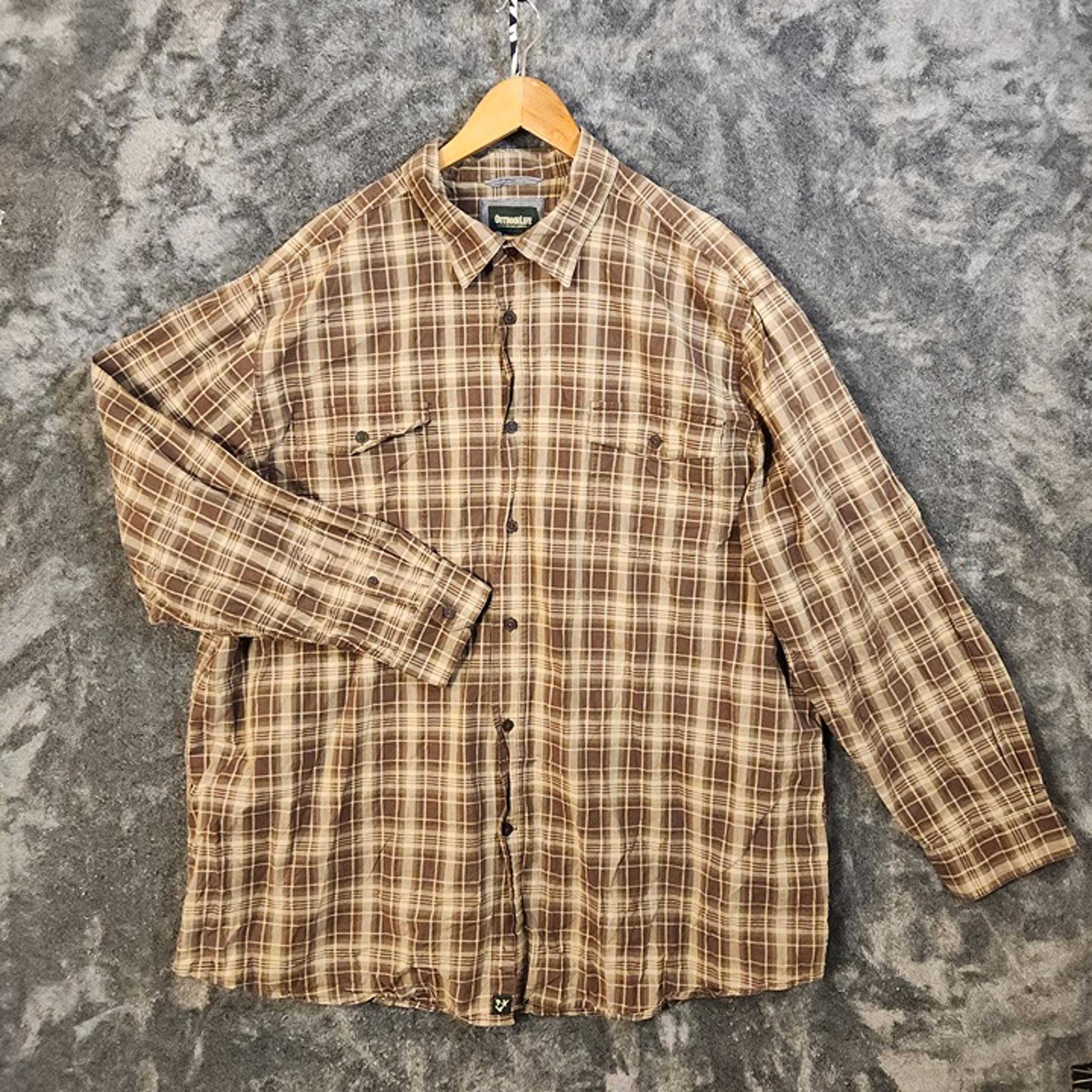 Outdoor Life Shirt Men 3XL Tall Brown Button Down Long Sleeve Pockets Casual