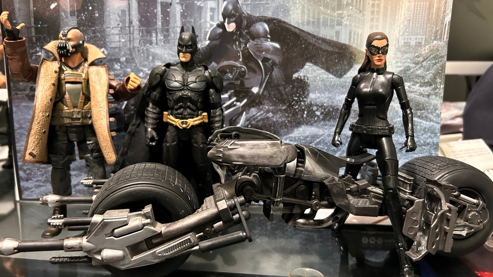 Mattel Dark Knight Batman Bane Catwoman Batpod 6 inch figures