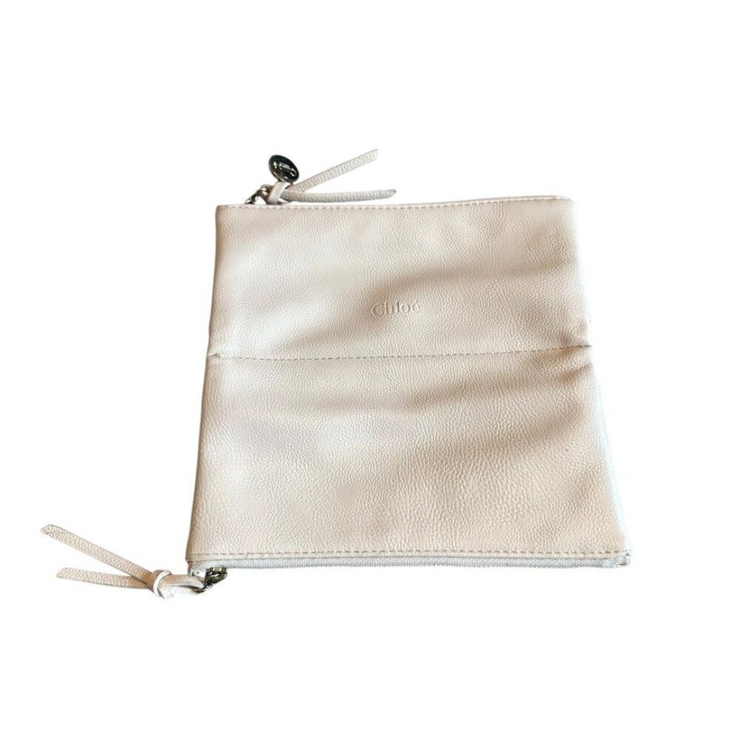 Chloe Perfume Cream Foldover Clutch Bag Cosmetic Makeup Pebbled Cream GWP