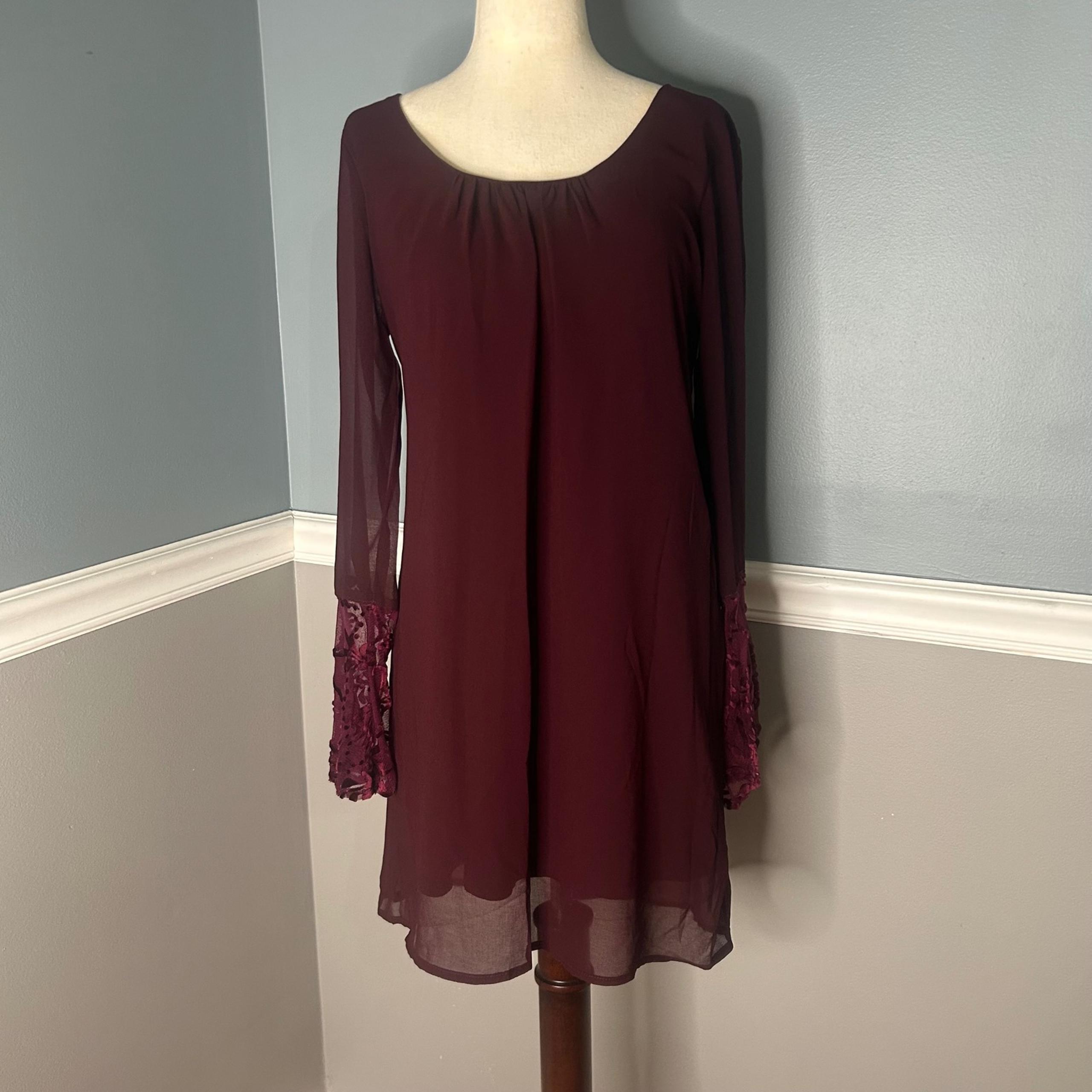 Davina Burgundy Dress Bell Lace Sleeve Long Sleeve Party Dress