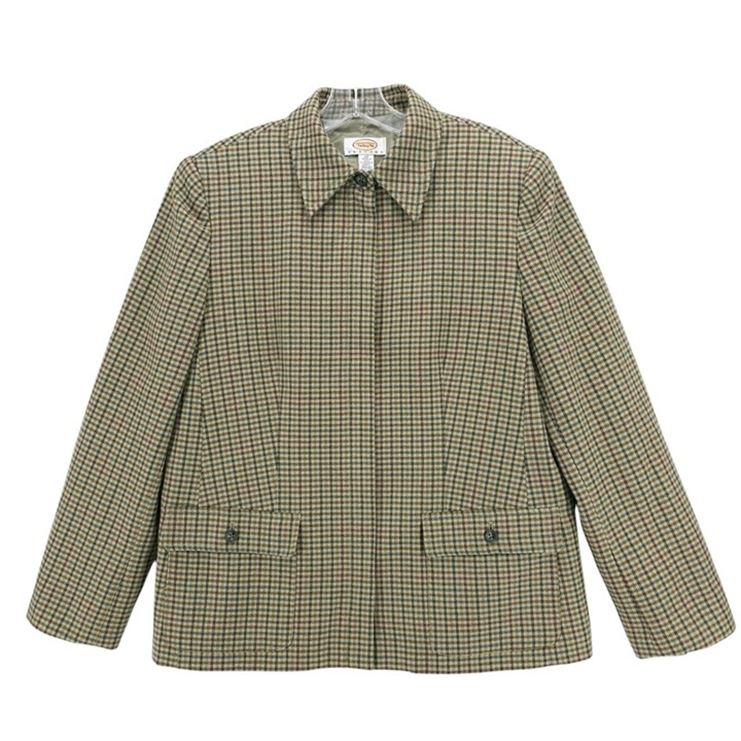 TALBOTS Vintage Houndstooth 100% Wool Full Zip Jacket Blazer MADE IN USA Size 12