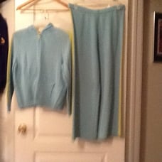 St. John Blue With Green Stripe Capri Set