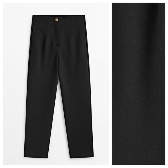 NWOT. Massimo Dutti Black Straight Trousers with Golden Button. Size 4.