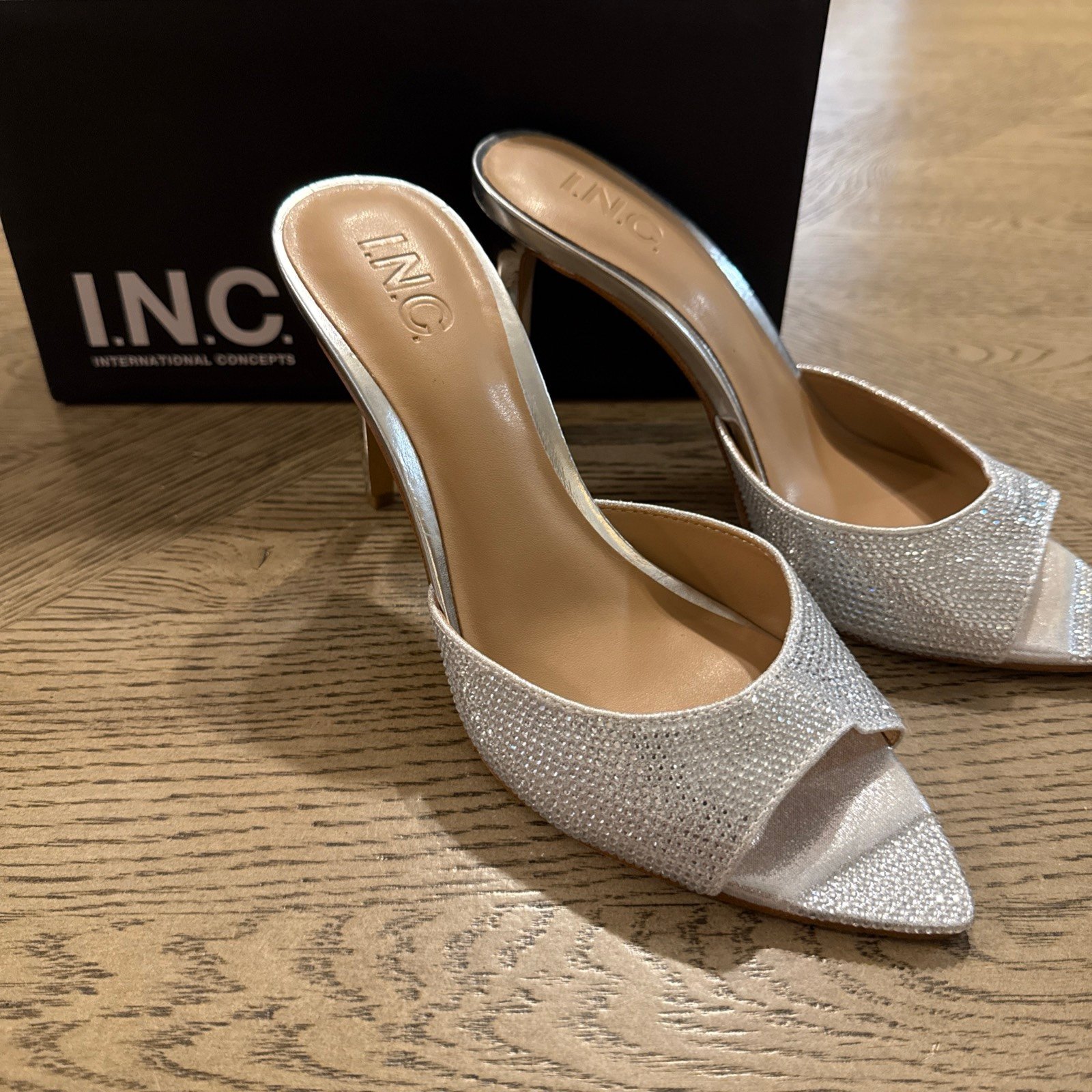INC Womens Amra Evening Slip On Heels Silver 7.5 Medium (B,M)