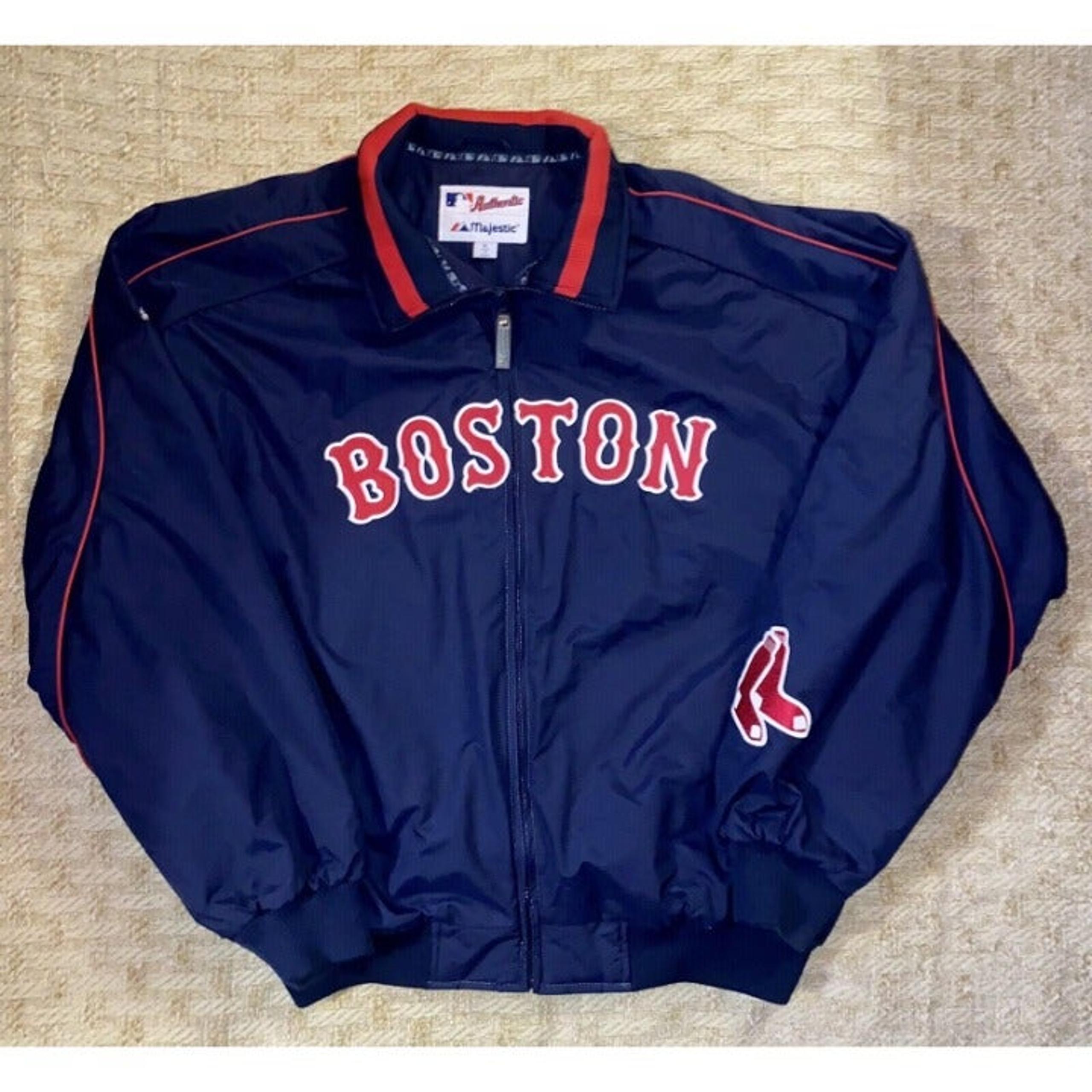 Boston Red Sox Majestic Bomber Jacket MLB Mens XL Navy Blue Fleece Lined Dugout