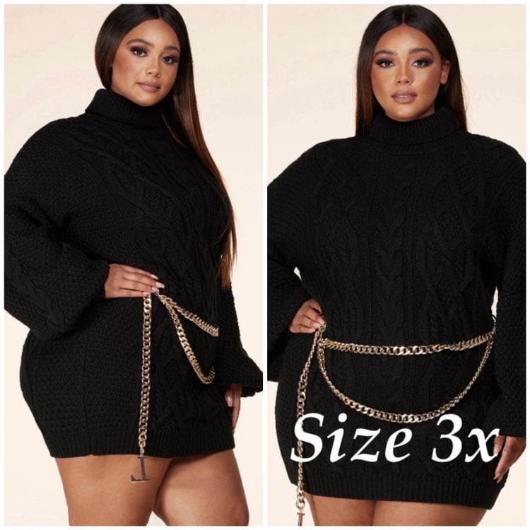Turtleneck cable knit sweater dress