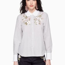 Kate Spade embroidered stripe ruffle top floral NEW size large