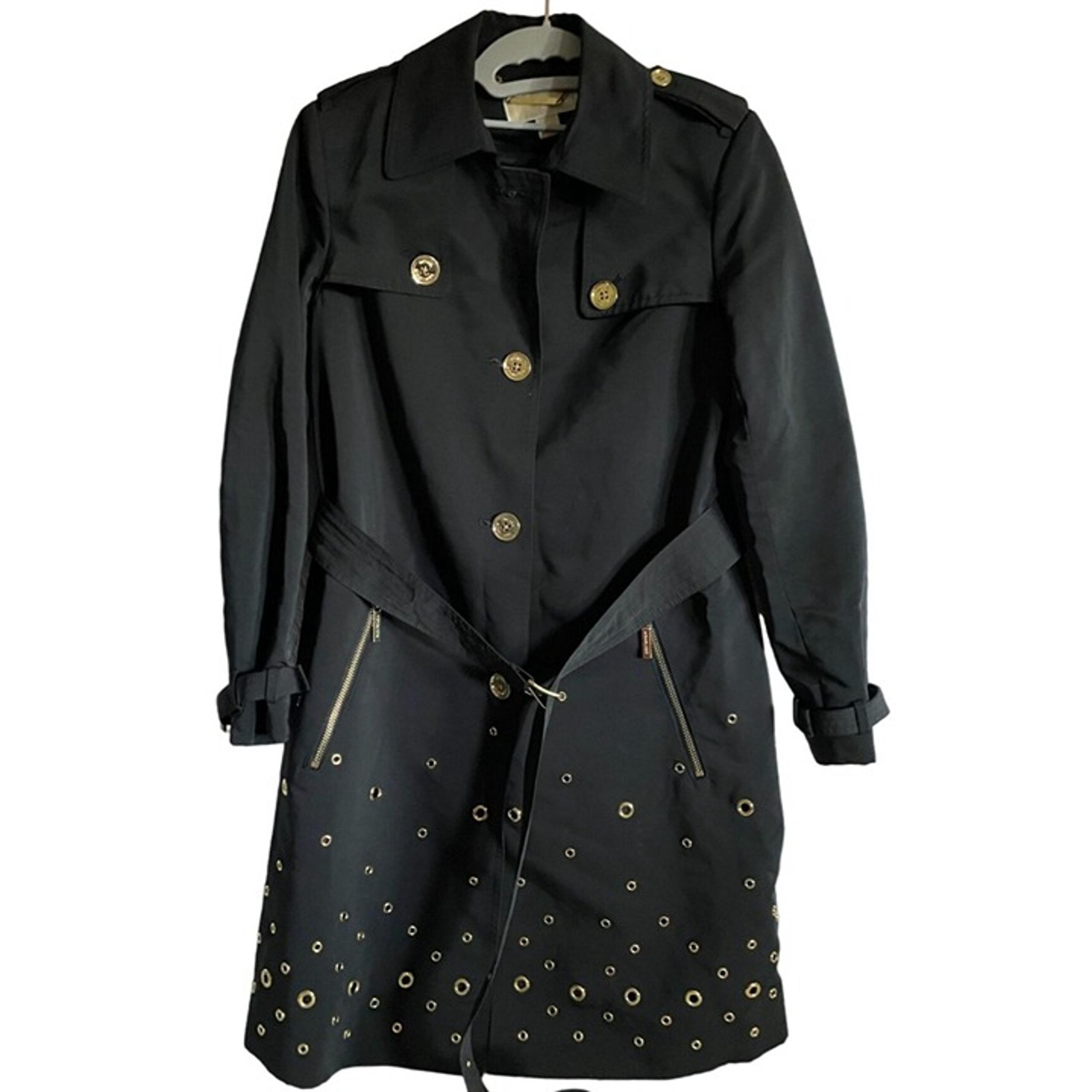 Michael Kors S Womens Black Trench Coat With Gold Grommets and belted