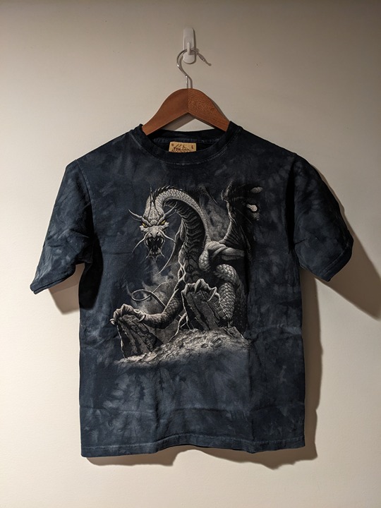 Vintage The Mountain Dragon Fairy Fantasy Mythical Black Youth Large T-Shirt