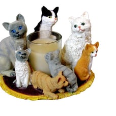 Decorative 7 Kitty Cats Votive Candle Holder Tabby Siamese Tortoise Shell Gray
