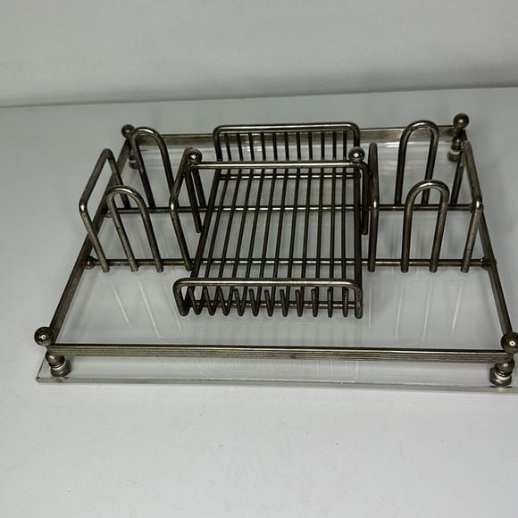 Modern Lucite and Steel Desk Organizer Napkin and condiment Holder MCM Vintage